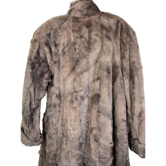 80s VTG JKI Full Length Genuine Fur Coat Rabbit Brown Purple Large Rustic 6754 - Picture 14 of 16